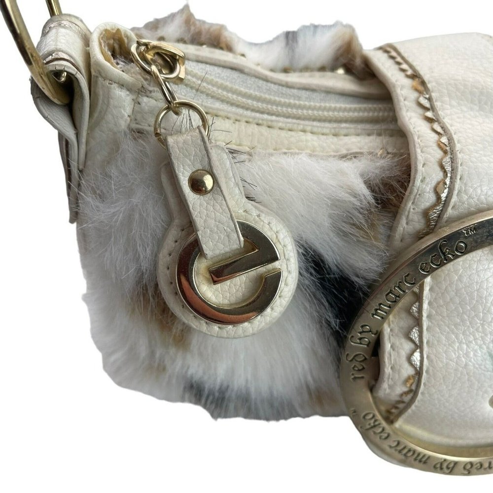 SOLD! Y2K RED by Marc Ecko White Faux Fur Mini Purse Cow Print Gold Metal - Picture 10 of 16
